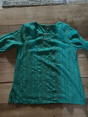 Teal Lace-Pattern blouse